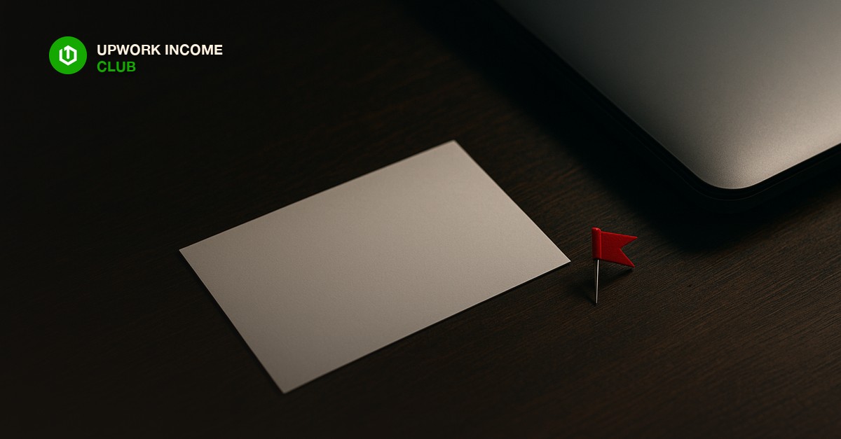 A blank white index card next to a small red flag pin on a wooden desk, suggesting a request that needs a second look before you say yes